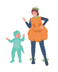 Mother and son having fun semi flat color vector characters. Editable figures. Full body people on white. Costume game simple cartoon style illustration for web graphic design and animation