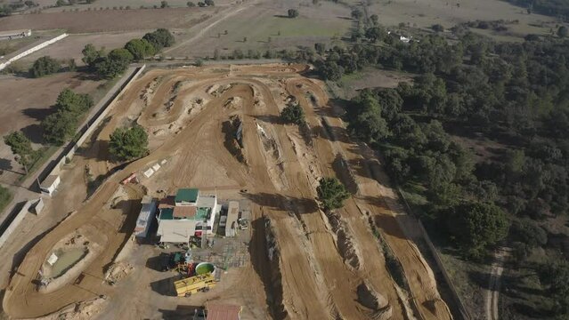 dirt-bike track wide shot flyover 4k 60p in FMX Spirit, Setubal. Portugal. Red bull Challenge.