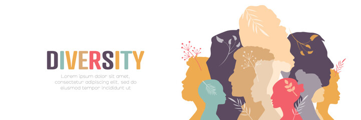 Diversity banner. People stand together. Card with place for text.