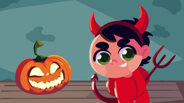 happy halloween animation with little boy devil