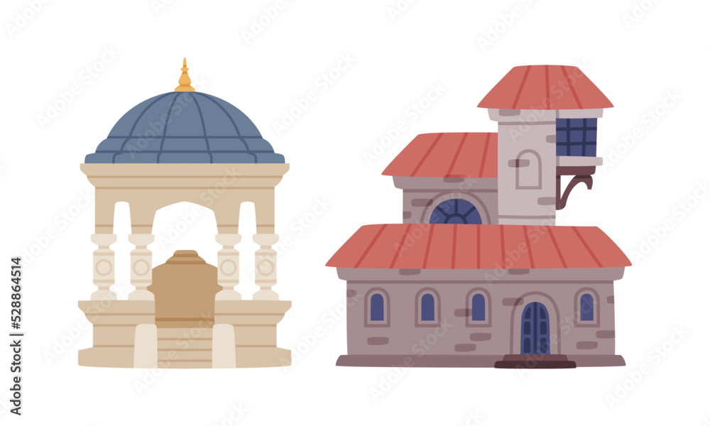 Canvas Prints german fountain gazebo and building facade as turkey architecture vector set