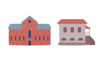 Turkey City Building with Stone Wall and Windows Vector Set