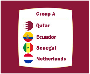 Netherlands Qatar Ecuador And Senegal Flag Emblem Countries Group A Symbol Design football Final Vector Football Teams Illustration