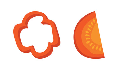 Sliced Bell Pepper and Carrot Vegetables as Wok Asian Food Ingredient Vector Set