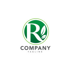 Initial letter R with leaf logo vector concept element, letter R logo with Organic leaf in a circle.