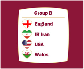 United States England Wales And Iran Flag Heart Countries Group B Symbol Design football Final Vector Football Teams Illustration