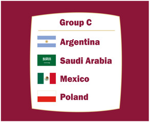 Argentina Poland Mexico And Saudi Arabia Emblem Flag Countries Group C Symbol Design football Final Vector Football Teams Illustration