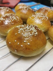 baked burger buns on plate