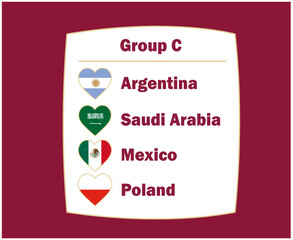 Argentina Poland Mexico And Saudi Arabia Flag Heart Countries Group C Symbol Design football Final Vector Football Teams Illustration
