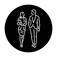 Businesswoman and businessman walking color line icon. Pictogram for web page