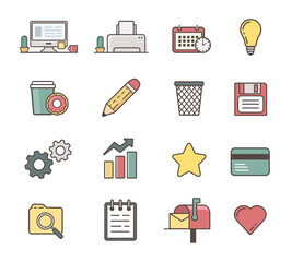 Colored icon set. Flat illustration. Isolated on white background.