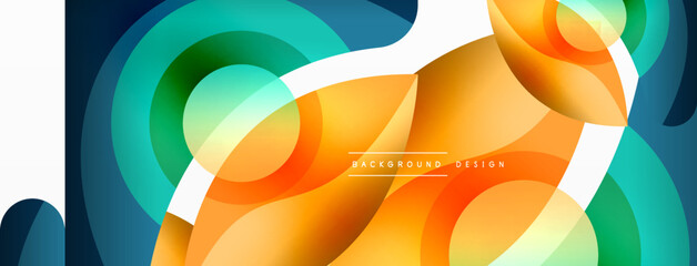 Abstract background with color geometric shapes. Beautiful minimal backdrop with round shapes circles and lines. Geometrical design. Vector illustration