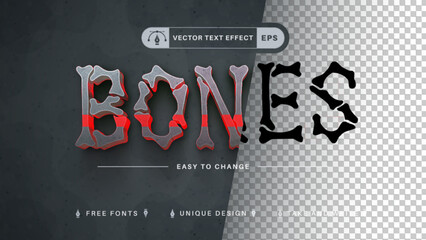 Red Bones - Editable Text Effect, Font Style - obrazy, fototapety, plakaty