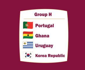 Portugal South Korea Uruguay And Ghana Flag Ribbon Countries Group H Symbol Design football Final Vector Football Teams Illustration