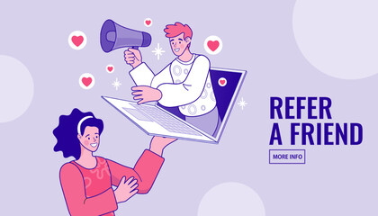 illustration of a person holding a laptop with a sign