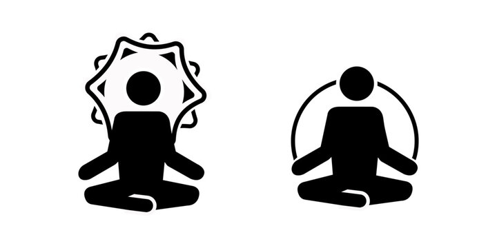 Yoga vector set. Outline icon collection for buddhist retreat, spiritual practice or Vipassana meditation. Sadhu board. Head with different mental state.