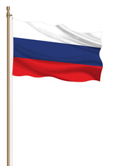 Fototapeta na wymiar 3D Flag of Russia on a pillar blown away isolated on a white background.