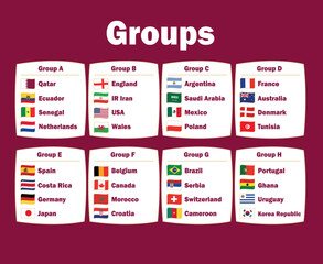 32 Countries Flag Ribbon Groups Symbol Design football Final Vector Countries Football Teams Illustration