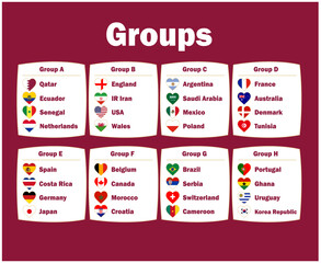 32 Countries Flag Heart Groups Symbol Design football Final Vector Countries Football Teams Illustration