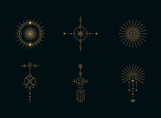 Fototapeta na wymiar Set of moon and sun line art. Minimal boho linear symbols. Celestial mystic element. Vector line art illustration. 
