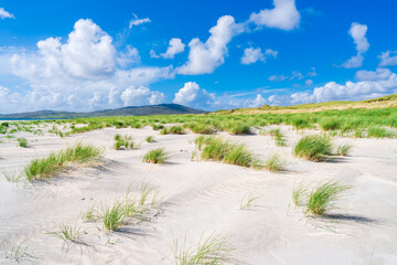 Sand dunes on Luskentyre Sands beach on the Isle of Harris, Scotland, UK
