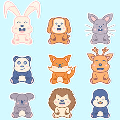 cute animal illustration flat sticker design