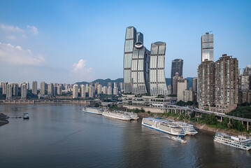 Obraz premium Architectural scenery of Chaotianmen Wharf in Chongqing, China