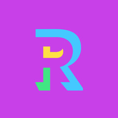 Colorful letter R modular typeface, with sharp, bold, masculine, but playful style. Perfect for personal brand logo, abbreviation, title, etc.