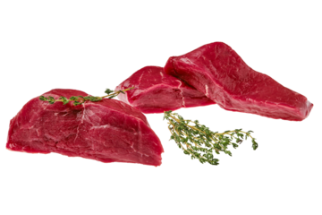 Raw boneless strip steak on white background