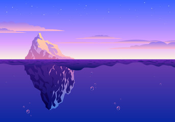 Beautiful Sunset Iceberg Landscape Illustration