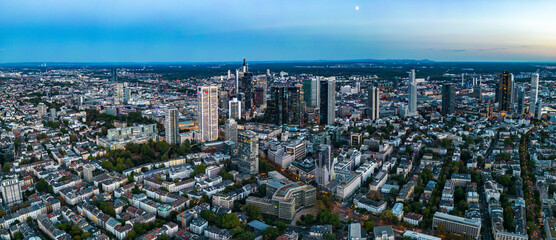 Fototapeta na wymiar Aerial view of Frankfurt Downtown on a late summer afternoon.