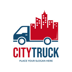 City truck vector logo template. This design use building symbol.