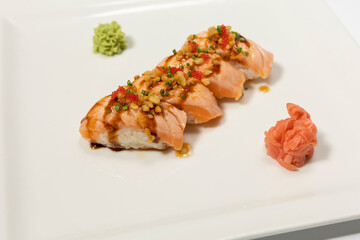 Sushi serving on white plate