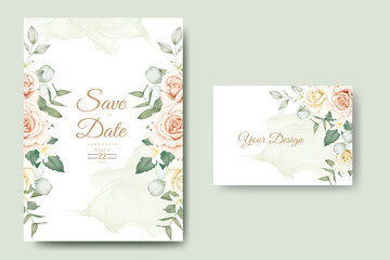 Fototapeta na wymiar Wedding Invitation Card With Floral Watercolor