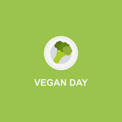 Cute World Vegan Day card with broccoli on a plate