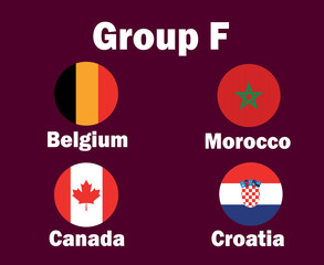 Belgium Canada Croatia And Morocco Flag Emblem Group F With Countries Names Symbol Design football Final Vector Countries Football Teams Illustration