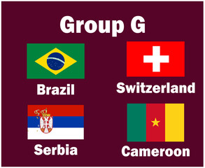 Switzerland Brazil Serbia And Cameroon Emblem Flag Group G With Countries Names Symbol Design football Final Vector Countries Football Teams Illustration
