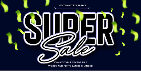 Super sale text effect Promotion modern style with black white editable font