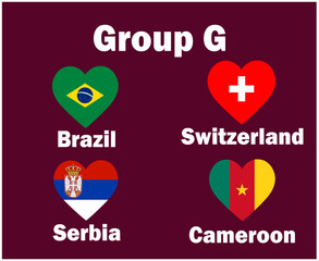 Switzerland Brazil Serbia And Cameroon Flag Heart Group G With Countries Names Symbol Design football Final Vector Countries Football Teams Illustration