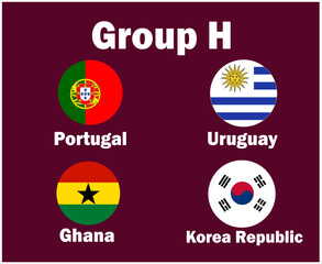 Portugal South Korea Uruguay And Ghana Flag Emblem Group H With Countries Names Symbol Design football Final Vector Countries Football Teams Illustration