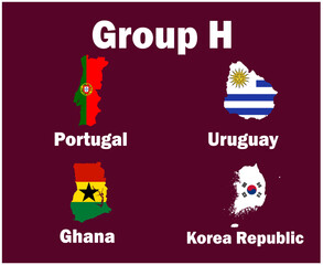 Portugal South Korea Uruguay And Ghana Map Flag Group H With Countries Names Symbol Design football Final Vector Countries Football Teams Illustration