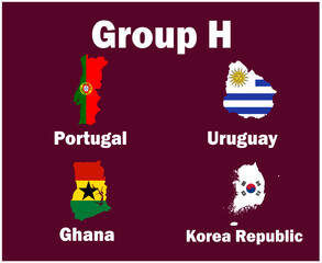 Portugal South Korea Uruguay And Ghana Map Flag Group H With Countries Names Symbol Design football Final Vector Countries Football Teams Illustration