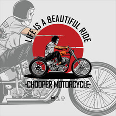 CHOOPER MOTORCYCLE ILLUSTRATION WITH A GRAY BACKGROUND