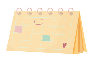 Table office calendar, simple pastel symbol, reminder in cartoon style isolated on white background. Hand drawn marks, appointment and heart.