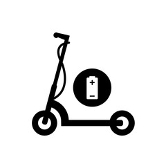 Electric scooter icon. Vector illustration of stylized scooter silhouette and energy symbol in black color. isolated on background.