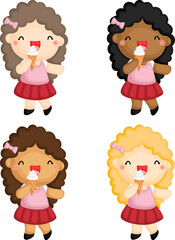 a vector of a girl eating ice cream