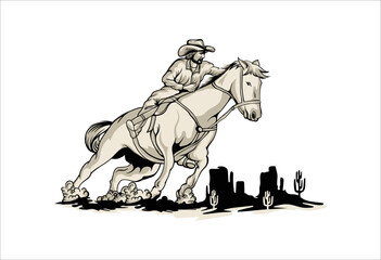 cowboy with a horse in desert illustration