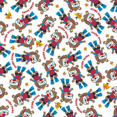 Obraz premium Seamless pattern texture with little fox swim in underwater. For fabric textile, nursery, baby clothes, background, textile, wrapping paper and other decoration.