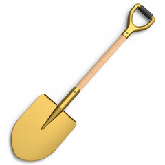 Garden shovel with wooden handle on white background, summer camping concept