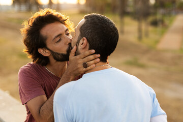 Obraz premium Happy couple enjoy outside. LGBT community.